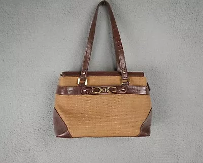 Etienne Aigner Shoulder Bag Purse Woven Straw Brown Leather Look Trim • $19.93