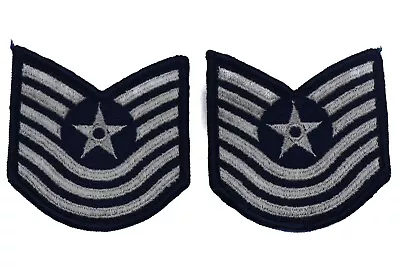 US Air Force Master Sergeant Rank Patch Vtg E-7 E7 Blue Chevron Pair USAF Sew On • $7.50