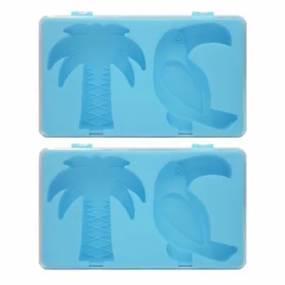 2 X Ice Lolly Maker Set Reusable Sticks Lid Palm Tree Toucan Mould Tropical Blue • £3.49