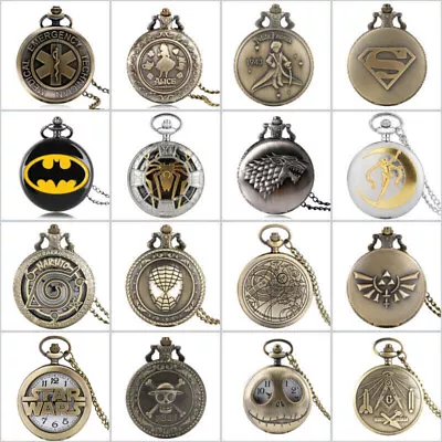 Antique Style Anime Hero Design Unisex Analog Quartz Pocket Watch Necklace Chain • £5.06