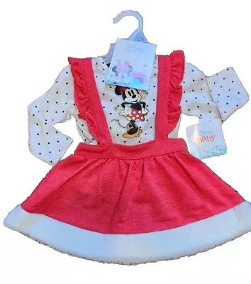 Disney MinnieMouse BabyGirl Top Pinafore Tights OutfitSetRed 3/6Months Chritsmas • $18.99