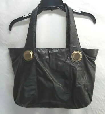 Womens Black Leather Medium Shoulder Bag By Gustto With Purple & Black Suede • $25