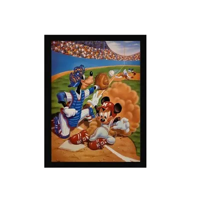 Disney Mickey Mouse Goofy Baseball Art Wood Framed Picture Print • $44.99