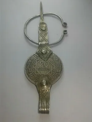 ANTIQUE SILVER PIN BROOCH A HEAVY AMAZIGH VINTAGE 42g FROM 1928 MOROCCAN COIN! • $109.99