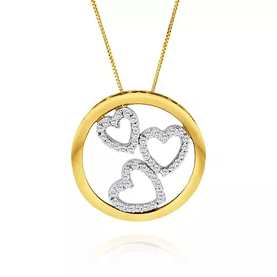 1 /3 Carat Genuine Diamond Circle Heart Pendant Necklace  - 14 Karat Yellow Gold • $495