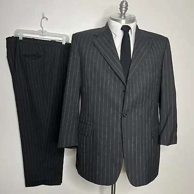 Tom James Executive Collection  Suit Mens Big & Tall Black Stripe Size 46R 40W • $75.99