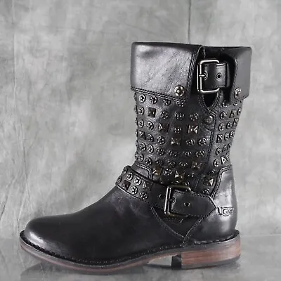 NEW UGG Conor Studded Black Leather BIKER BOOTS $325 Women's Sizes NWOB  S1E1 • $239.98