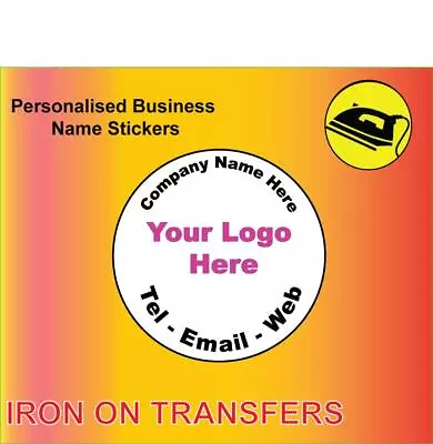 Personalised Iron On Custom Round Business Name Stickers Email Address Labels • £2.97