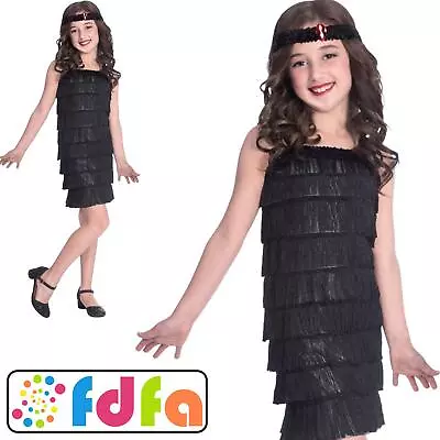 Amscan 20s Black Flapper Charleston Gatsby Kids Girls Fancy Dress Costume • £14.49