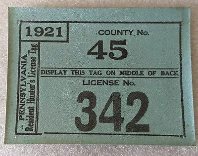 Antique 1921 PA Resident Canvas Hunting License Monroe County #45 Ex Cond • $300