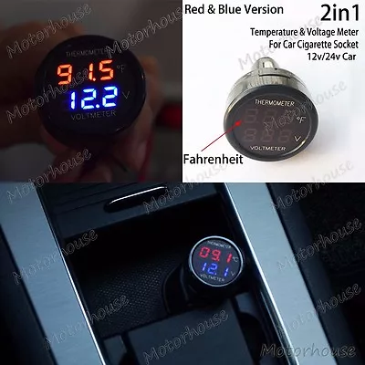 Digital Voltmeter Thermometer Voltage Temperature Meter F Car Auto SUV Cigarette • $6.95