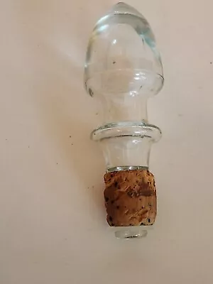 Vintage Glass Decanter Bottle Stopper Clear With Cork • $5.99