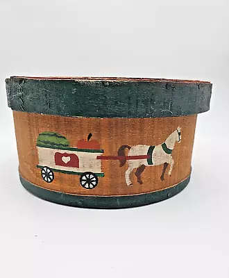 Folk Art Vintage Round Wood Box With Lid • $25