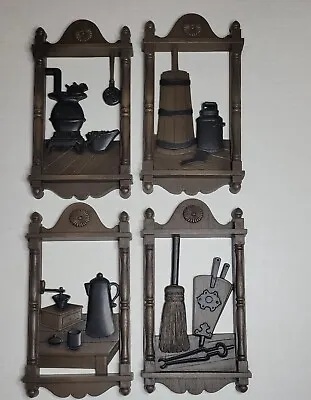 4 Vintage Home Interiors HOMCO 7290 Frontier Plaques Pot Belly Stove Brown/Black • $19.95