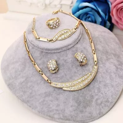 Indian African Jewelry Set Necklace Earring Bracelet Ring Gold Color Accessories • $17.19