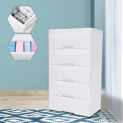 Plastic Stackable Drawer Tower Dresser Chest Of 5 Drawers Clothes Storage Racks • $65.56