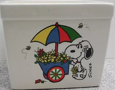 Vintage Peanuts Snoopy Ceramic Flower Cart Planter Near Mint Condition HTF • $49.95