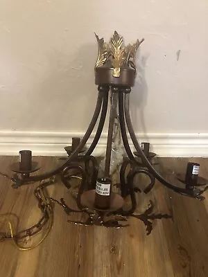 New 5 Arm Toleware Metalware Chandelier Light With Brown Metal Flowers Leaves • $89