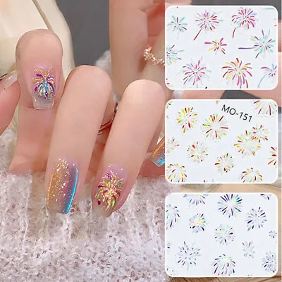 Nail Stickers Blooming Fireworks Nail Art DIY 3D Glitter New Year French Decal • $0.99