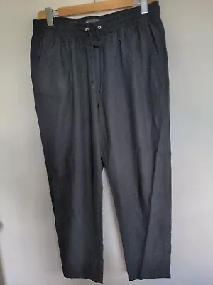 M&S Regular Black Wide Leg Linen Trousers Elastic Waist Size 18 • £3.60