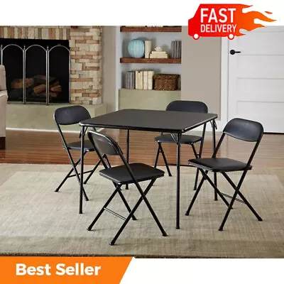 5-PCS Card Table Set Folding Table And Four Folding Chairs For Dining Room Black • $119.97