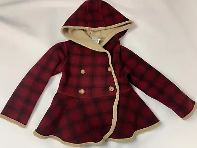 Mack & Co Black Maroon Red Plaid Peplum Fleece Faux Sherpa Jacket Coat 4T Cute! • $25.16