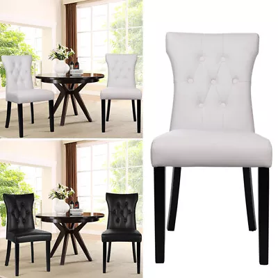 2/4pc PU Leather Dining Chairs Velvet Seat Wooden Legs Kitchen Chair Home Office • £105.95