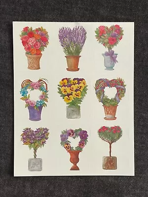 FLORAL TOPIARIES Heart Shaped Flowers Roses Pansies Lavender - VTG Sticker Sheet • $4