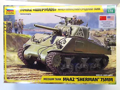 Zvezda 1:35 Scale M4A2  Sherman  75mm Medium Tank ModelKit #3702 USSR/USA Decals • $69.95