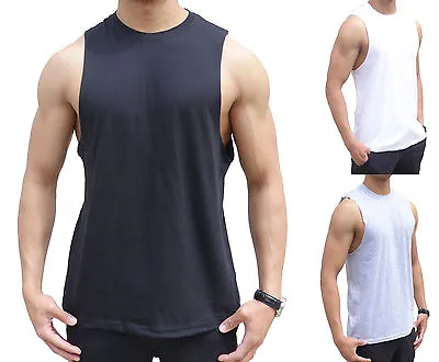 New Mens Plain Raw Edge Muscle Tank Racer Back Gym Singlet Y Back String Fashion • $10.50