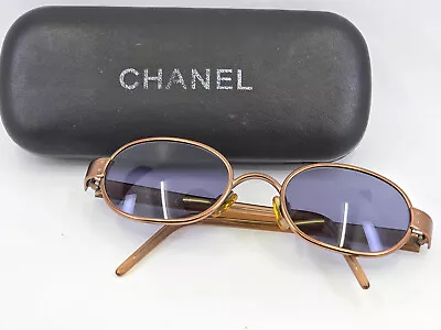 Vintage Chanel 11757 51315 Blue Lens Rose Bronze Frame Oval Sunglasses + Case • $450