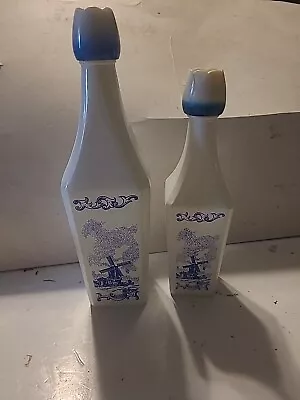 Set Vintage Vandermint Dutch Windmill Blue White Empty Liquor Bottle Tulip Cap  • $9