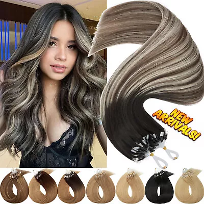 THICK Micro Ring Loop Tip Nano Beads Link Remy Human Hair Extensions Full Head W • $103.36