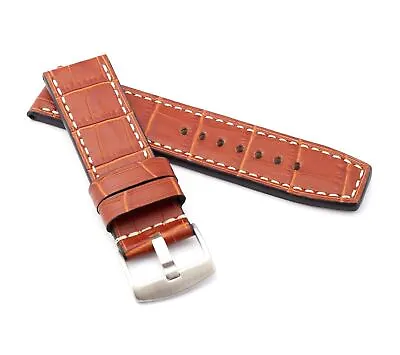 Marino Parallel Alligator Embossed Saddle Leather Watch Strap GOLD BROWN 22 24 • £35