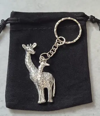 £3.20 • Buy Lovely Metal Giraffe And Calf Keyring, Great Gift, In Velvet Gift Bag