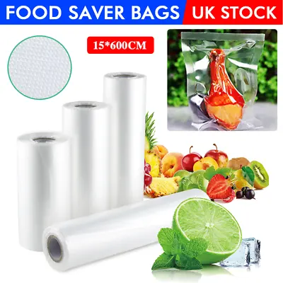 Vacuum Sealer Bags Rolls Vaccum Vac Food Saver Storage Bag Pack 15/20/28X600cm • £5.99