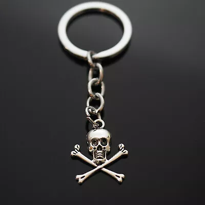 $5.88 • Buy Pirate Skull Jolly Roger Cross Bones Silver Metal Keychain Gift 24x19mm
