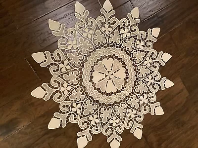 Large Vintage Romanian Christmas Snowflake Point Lace Doily - 30  - Perfect! • $105