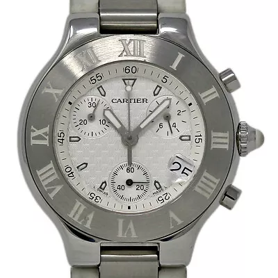 Cartier Must 21 Chronoscaph W10184U2 38mm White Rubber Strap 2YEARWARANTY #I2926 • $2445