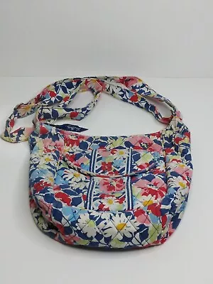 Vera Bradley Summer Cottage Crossbody Saddle Bag Blue Pink Floral Adjustable  • $11.99