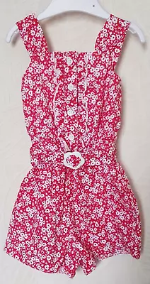 Baby Girls George Red Floral Belted Romper Suit Age 9-12 Months • £2.49