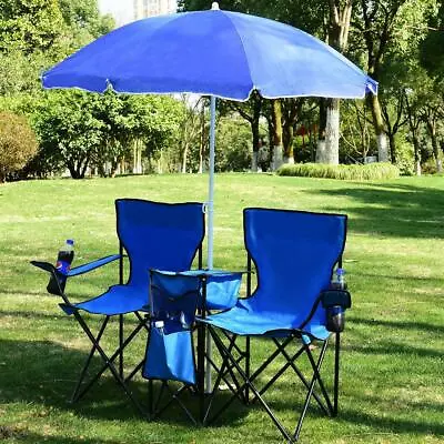 $49.99 • Buy Foldable Picnic Beach Camping Double Chair+Umbrella Table Cooler Fishing Fold Up