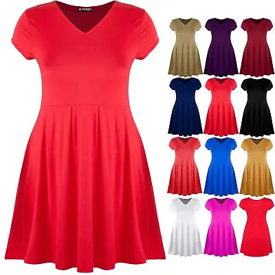 Plus Size Ladies Womens V Neck Franki Shift Dress Flared Cap Sleeve Skater Dress • £8.24