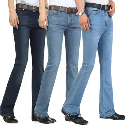 Men Denim Flare Bootcut Pants 70s Western Cowboy Bell Bottom Jeans Trousers Slim • $57.76