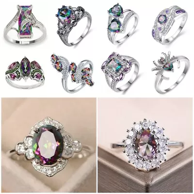 925 Silver Ring Jewelry Mystic Topaz Women Wedding Engagement Rings Size 6-10 • £3.55