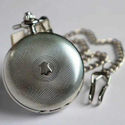 Silver Steel Steampunk Mechanical Winding Pocket Watch Double Hunter With Chain • £16.98