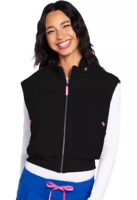 Med Couture Scrubs Women's Zip Front Cropped Vest MC501 BLK Black Free Ship • $41.99