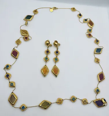 Anne Klein Couture Vintage Gold Plated Multi Color Glass Necklace & Earrings • $495