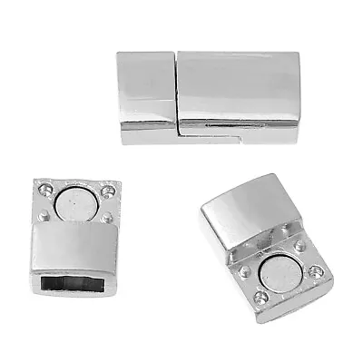 2 Rectanlge Magnetic Locking Clasps - Silver Tone - 17mm X 8mm - J52875 • £4.79