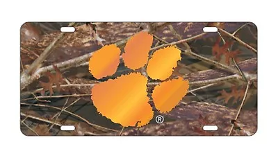 CLEMSON UNIVERSITY Tigers Mirrored Camo Orange License Plate / Car Tag • $24.95